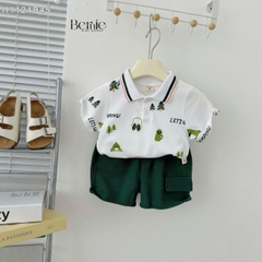 Set bộ polo bé trai áo thun polo họa tiết khủng long quần short kaki 1 đến 7 tuổi BERNIE H1124B39