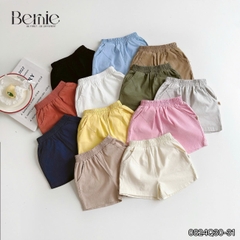Quần sooc đùi linen kaki mềm bé trai bé gái unisex màu trắng nâu be BERNIE phong cách hàn quốc 7kg đến 30kg