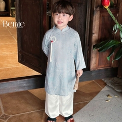 Set áo dài cách tân màu đỏ xanh bé trai Uy Vân gấm vân cát size 9 đến 25kg BERNIE T1025B01