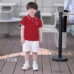 Set bộ polo tay ngắn cổ bo dệt họa tiết gấu kèm quần short kaki cho bé trai size 1 tới 7 tuổi BERNIE KIDS P0225A38
