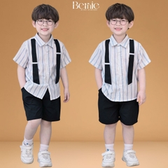Set sơ mi sọc dây đai Urban bé trai phong cách công tử quần short BERNIE T1025B36Đ