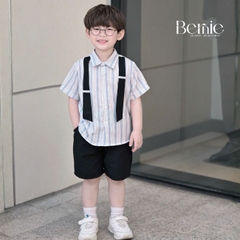 Set sơ mi sọc dây đai Urban bé trai phong cách công tử quần short BERNIE T1025B36Đ