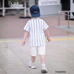 Set bộ thể thao tay ngắn họa tiết kẻ sọc số 23 cho bé trai kèm quần short size 9 tới 28kg BERNIE T1025B66Đ