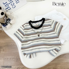  Set bộ kẻ ngang cho bé trai áo cotton tay ngắn đính tag kèm quần short kaki size 9kg tới 28kg BERNIE KIDS T1125B23