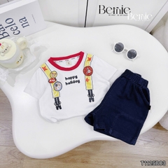 Set bộ tay ngắn bé trai áo cotton phối quần short da cá Happy Holiday size 9kg tới 28kg BERNIE KIDS T1125B03