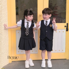 Set vest gile đồng phục đôi học sinh phong cách hàn quốc cho bé trai bé gái kèm cà vạt size 9 tới 28kg BERNIE H1125B25