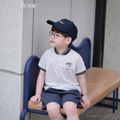 Set bộ tay ngắn áo cổ trụ họa tiết Gấu bóng chày kèm quần short bé trai size 9 tới 28kg BERNIE H1025B54
