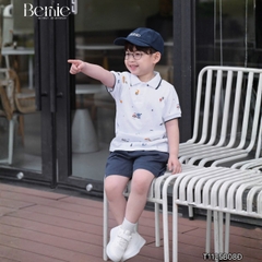 Set bộ Polo Xe tinh nghịch cho bé trai áo thun polo tay ngắn và quần short kaki size 9 tới 28kg BERNIE T1125B08Đ