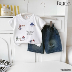 Bộ đồ bé trai Boy Story áo thun cotton quần jean rách mềm Set đồ bé trai năng động đi học đi chơi  BERNIE T1125B13