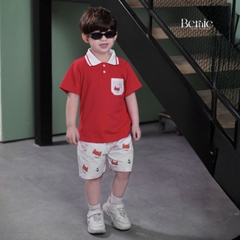 Set bộ Polo Crab màu đỏ cho bé trai áo thun polo tay ngắn và quần short kaki họa tiết size 9 tới 28kg BERNIE H1225B20Đ