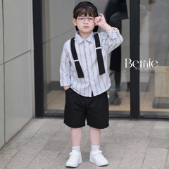 Set sơ mi dài tay phối sọc dây đai Urban bé trai phong cách công tử kèm quần dài BERNIE T1025B37Đ
