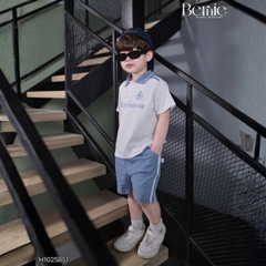 Set bộ polo tay ngắn cho bé trai áo thun polo cổ dệt hình in huy hiệu team Bernie và quần short size 9 tới 28kg H1025B51