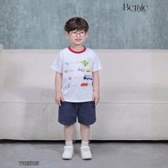  Set bộ tay ngắn cho bé trai áo thun họa tiết Trafic sắc màu phối quần short size 9kg tới 28kg BERNIE T1125B05
