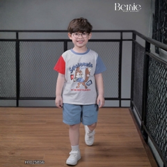 Set bộ tay ngắn phối màu họa tiết Sóc và Gấu kèm quần short kaki cho bé trai 9 tới 28kg BERNIE H1025B56