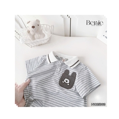 Set bộ polo tay ngắn cổ dệt họa tiết kẻ ghi phối túi ngực kèm quần short kaki size 1 đến 7 tuổi BERNIE H1025B63