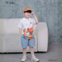 Set bộ polo cho bé trai áo tay ngắn họa tiết Memorie đa sắc kèm quần short kaki size 9 đến 25kg BERNIE T1025B84Đ 