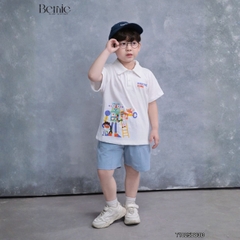Set bộ polo tay ngắn cho bé trai họa tiết Robot hóm hỉnh kèm quần short kaki size 9 đến 25kg BERNIE T1025B83Đ 