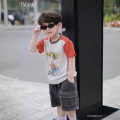 Áo thun cho bé trai tay ngắn phối màu họa tiết hoạt hình Happy size 9 tới 28kg BERNIE H1125A31