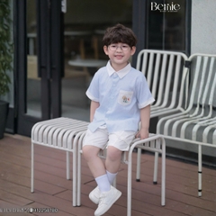  Set bộ sơ mi tay ngắn cho bé trai họa tiết kẻ Summer kèm quần short kaki size 9 đến 25kg BERNIE H1225B18Đ 