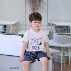 Set bộ thun cotton áo tay ngắn họa tiết khủng long Ready kèm quần short cho bé trai 1 đến 7 tuổi BERNIE H1025B55