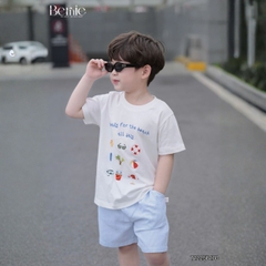  Set bộ cho bé trai áo thun tay ngắn họa tiết Happy Beach kèm quần short size 9 tới 25kg BERNIE T1225B17Đ