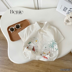 Set sơ mi ngắn tay đi biển cho bé trai bé gái họa tiết Tiny kèm quần short kaki size 9 tới 25kg BERNIE H1025B57