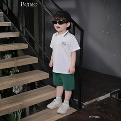 Set bộ polo tay ngắn cổ dệt thêu họa tiết Holiday xanh kèm quần short size 9 tới 28kg BERNIE T1125B14