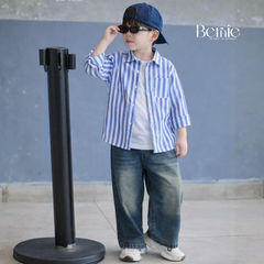 Áo sơ mi kẻ sọc dài tay phong cách STREET màu đỏ màu vàng màu xanh cho bé trai size 9kg tới 25kg BERNIE H1025B77Đ 