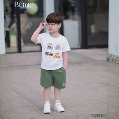Set bộ tay ngắn thun cotton họa tiết Travel vui tươi kèm quần short cho bé trai size 9 tới 28kg BERNIE T1025B70