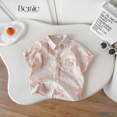 Set sơ mi cho bé trai áo tay ngắn họa tiết loang kèm quần short cho bé trai size 11 tới 28kg BERNIE T1225B08