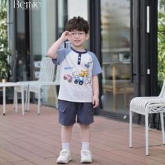 Set bộ cộc tay raplang họa tiết Worker Cars và quần short bé trai đi chơi đi biển 9 tới 25kg BERNIE H1125B42