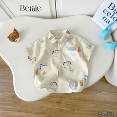 Set bộ sơ mi bé trai đi chơi đi biển áo tay ngắn họa tiết Papa Cat kèm quần short 11 tới 28kg BERNIE H1225B28
