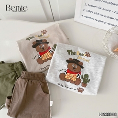 Set bộ tay ngắn họa tiết Gấu cao bồi và quần short đi chơi đi biển cho bé trai size 9 tới 25kg BERNIE H1125B38