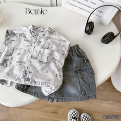 Set bộ sơ mi áo tanktop họa tiết graphic Secret cho bé trai kèm quần short jean 9kg đến 28kg BERNIE H1225B31