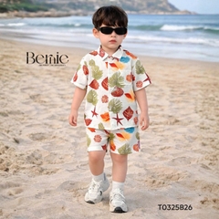 Set sơ mi đũi đi biển unisex cho bé trai bé gái họa tiết summer size 9 tới 25kg BERNIE T0325B26