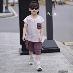 Set bộ tanktop áo thun họa tiết loang phối túi năng động kèm quần short gió mềm cho bé trai size 9 đến 28kg BERNIE H0126B07