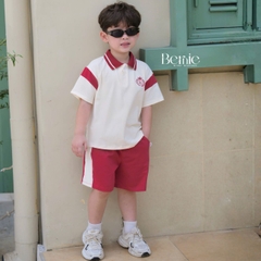 Set bộ polo tay ngắn cổ dệt họa tiết huy hiệu kèm quần short cho bé trai size 11 tới 28kg BERNIE H0226B33