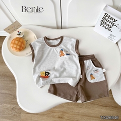 Set bộ tanktop cho bé trai họa tiết Brownie phong cách hàn quốc kèm quần short size 9 tới 28kg BERNIE T0326B46