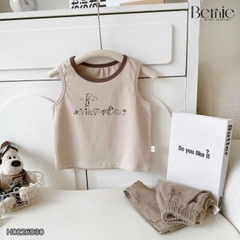 Set bộ ba lỗ cho bé trai in tràn động vật ngộ ngĩnh kèm quần short size 9 tới 25kg BERNIE H0226B30