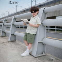 Set sơ mi bé trai Olive Boy áo tay ngắn họa tiết loang kèm quần short 11kg tới 28kg BERNIE T0226B03