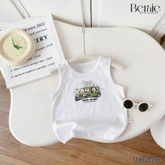 Áo sơ mi caro xannh ngắn tay kèm áo ba lỗ ô tô cho bé trai đi chơi đi biển mặc nhà size 9 tới 27kg BERNIE T0326A01Đ