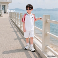 Set polo thêu ngựa áo tay ngắn raplang kẻ sọc kèm quần short kaki cho bé trai size 11 đến 28kg BERNIE H0226B35