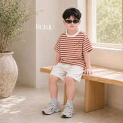 Set bộ áo thun tay ngắn họa tiết kẻ ngang Safari kèm quần short kaki cho bé trai size 9 đến 28kg BERNIE H0326B38