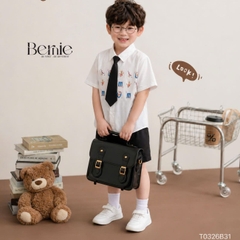 Set sơ mi 3CT Little Charm cho bé trai áo sơ mi và quần short kèm cà vạt rời size 9 tới 28kg BERNIE T0326B31