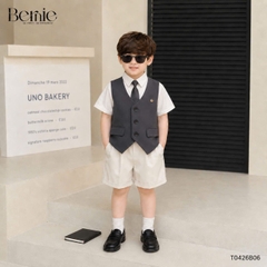 Set bộ vest gile Quý tộc cho bé trai áo sơ mi tay ngắn phối gile kèm quần và nơ cà vạt 9 tới 25kg BERNIE T0426B06