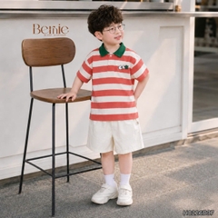Set bộ thun áo polo tay ngắn họa tiết kẻ sắc màu kèm quần short kaki cho bé trai size 11 đến 28kg BERNIE H0226B37