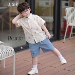Set bộ sơ mi tay ngắn họa tiết Pony Sport kèm quần short denim size 11kg tới 28kg BERNIE H1225B39