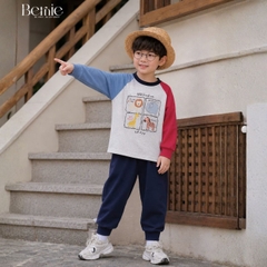 Set bộ dài tay cho bé trai áo thun raplang phối màu họa tiết Puppy kèm quần dài size 9 tới 26kg BERNIE H0426B19