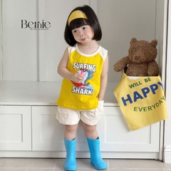 Set bộ ba lỗ áo thun phối màu họa tiết Baby Shark kèm quần short cho bé trai đi chơi đi biển size 1 tới 7 tuổi BERNIE H0326B34