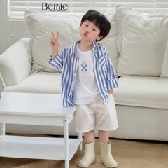  Set sơ mi 3CT áo tay dài kẻ sọc sắc màu áo ba lỗ kèm quần short kaki cho bé trai đi biển đi chơi 9 tới 28kg BERNIE H0226B26
